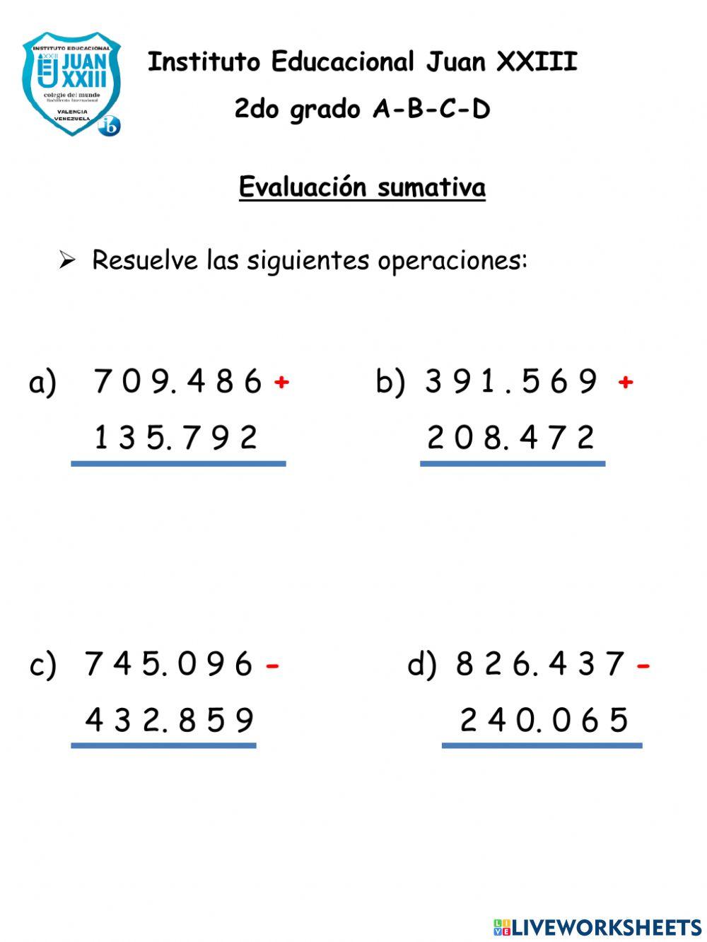 Adiciones y sustracciones hasta la centena de mil
