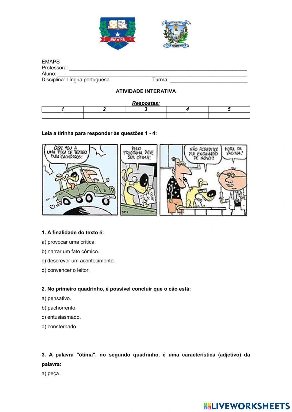 Interpretação e compreensão - tirinha