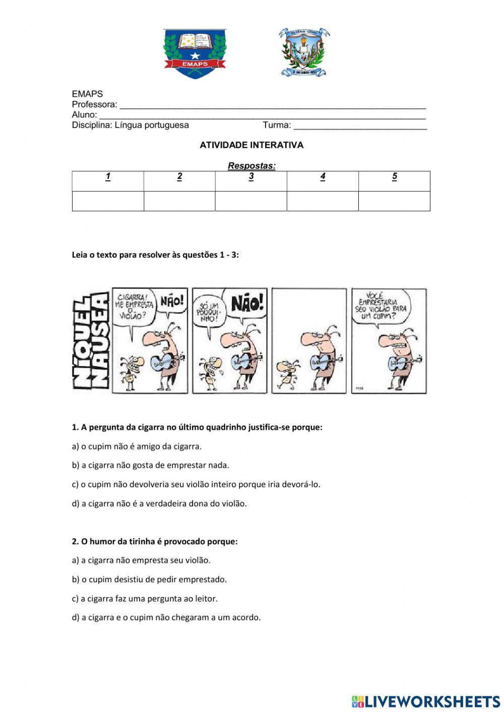 Interpretação e compreensão - Tirinha