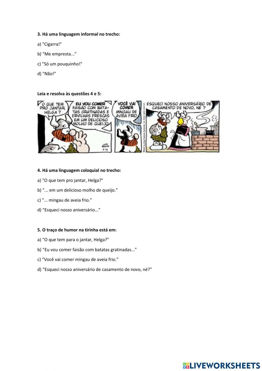 Interpretação e compreensão - Tirinha