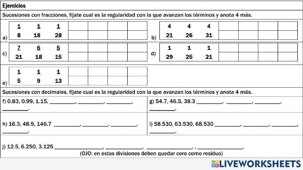 Sucesiones con fracciones y decimales