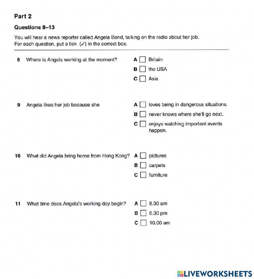 Listening Ex. (PET) - Short Mock Test