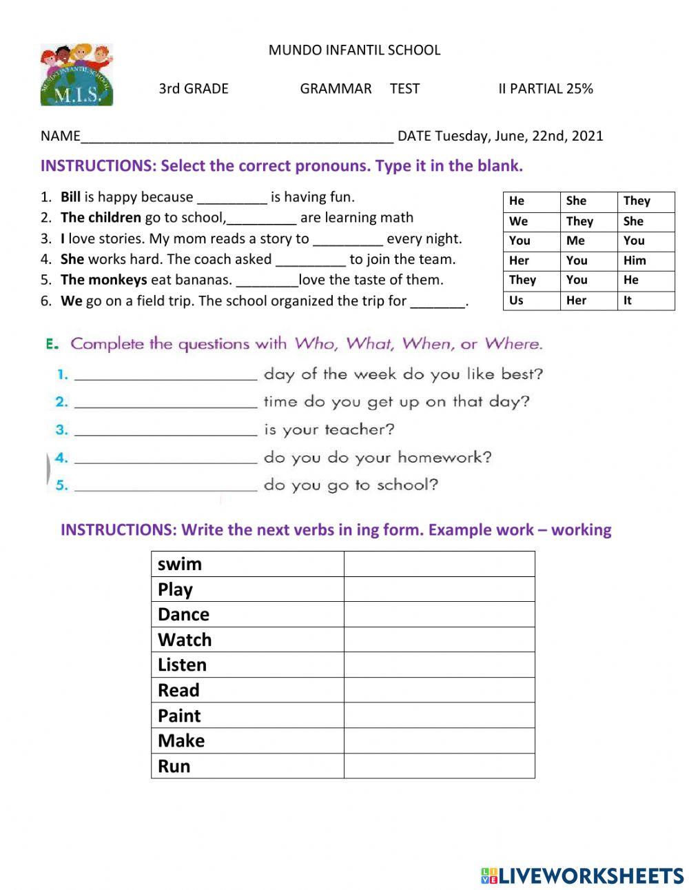 Grammar test 2nd Partial