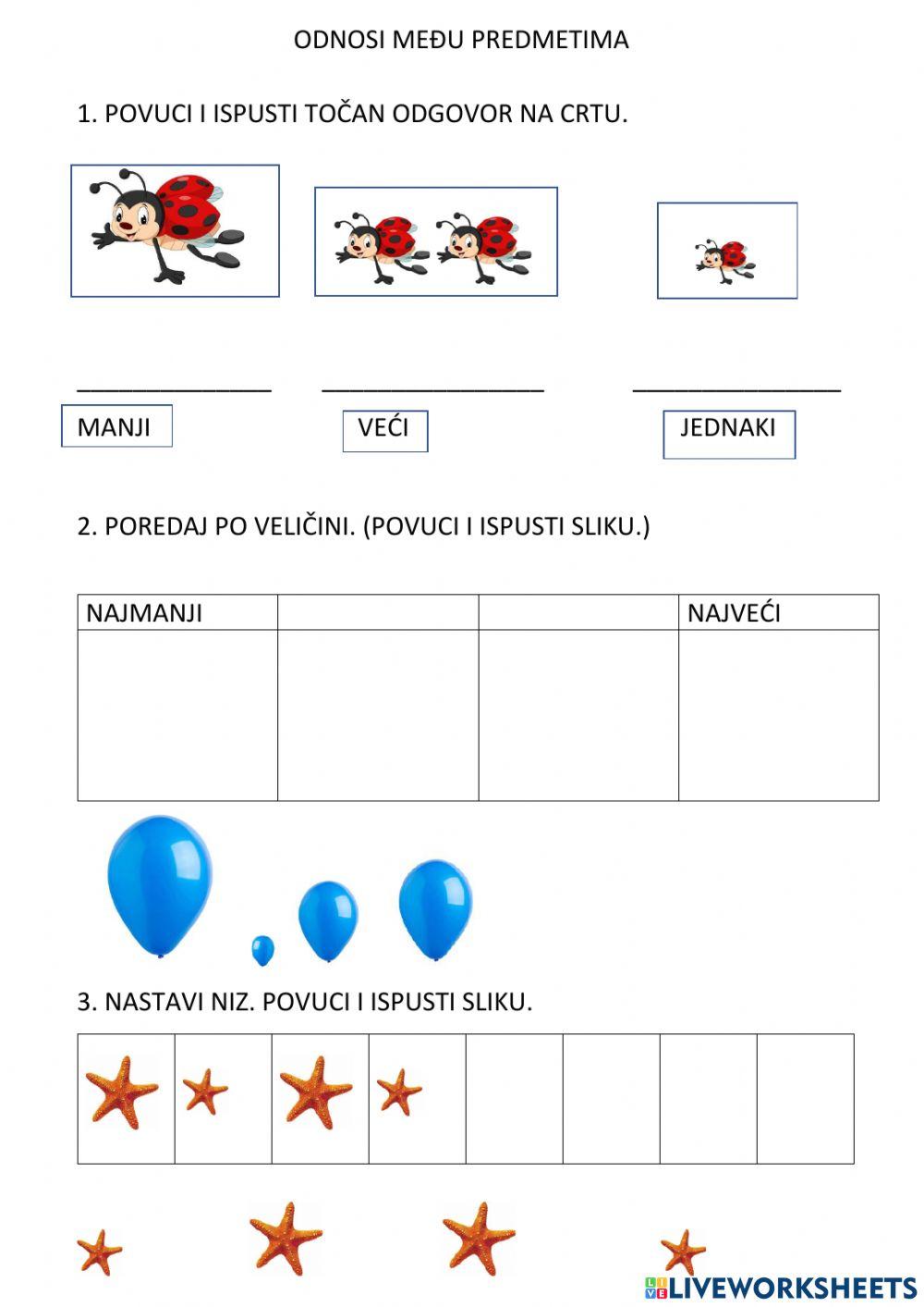 ODNOSI MEĐU PREDMETIMA online exercise for | Live Worksheets