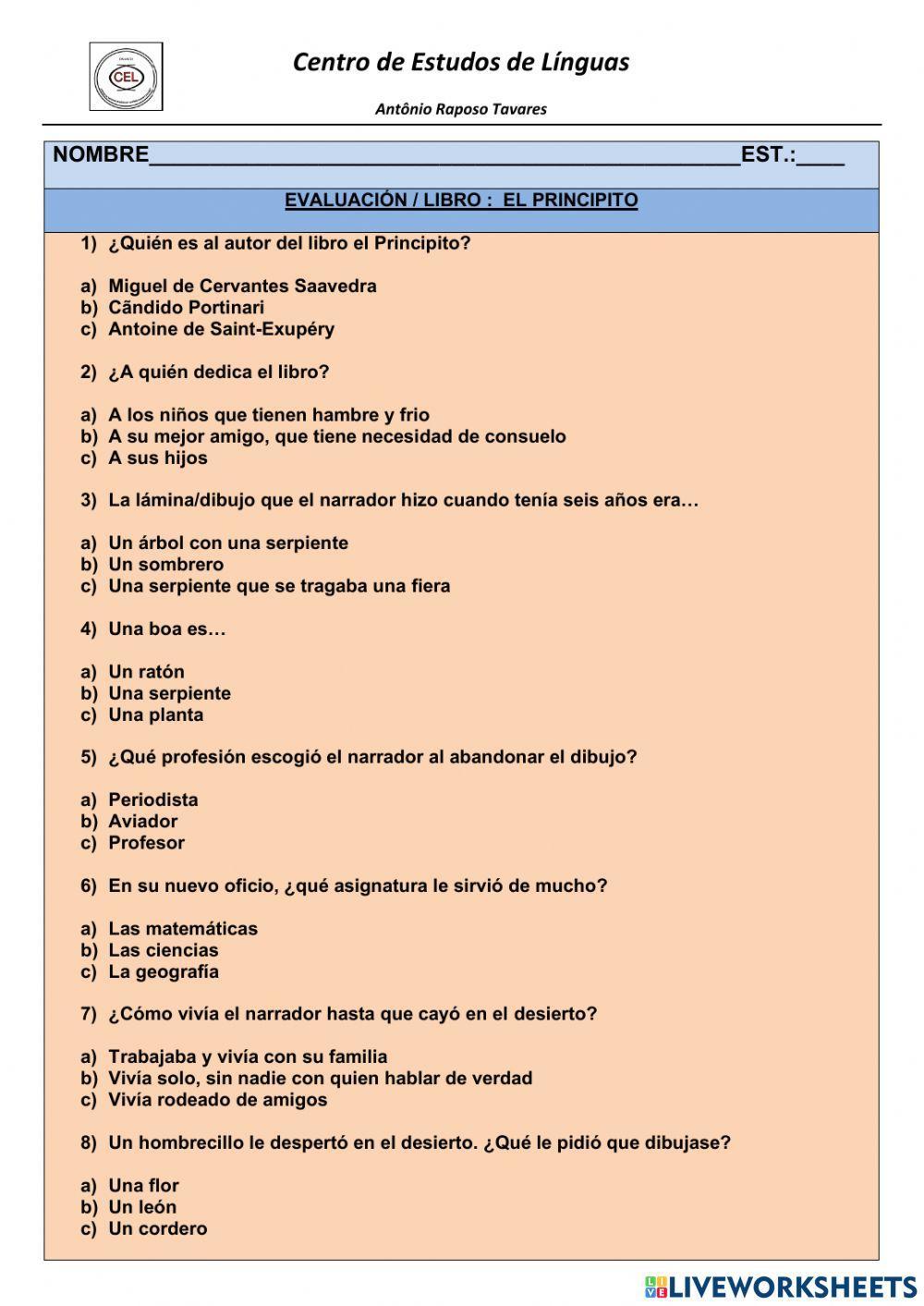 Evaluación del libro -El Principito