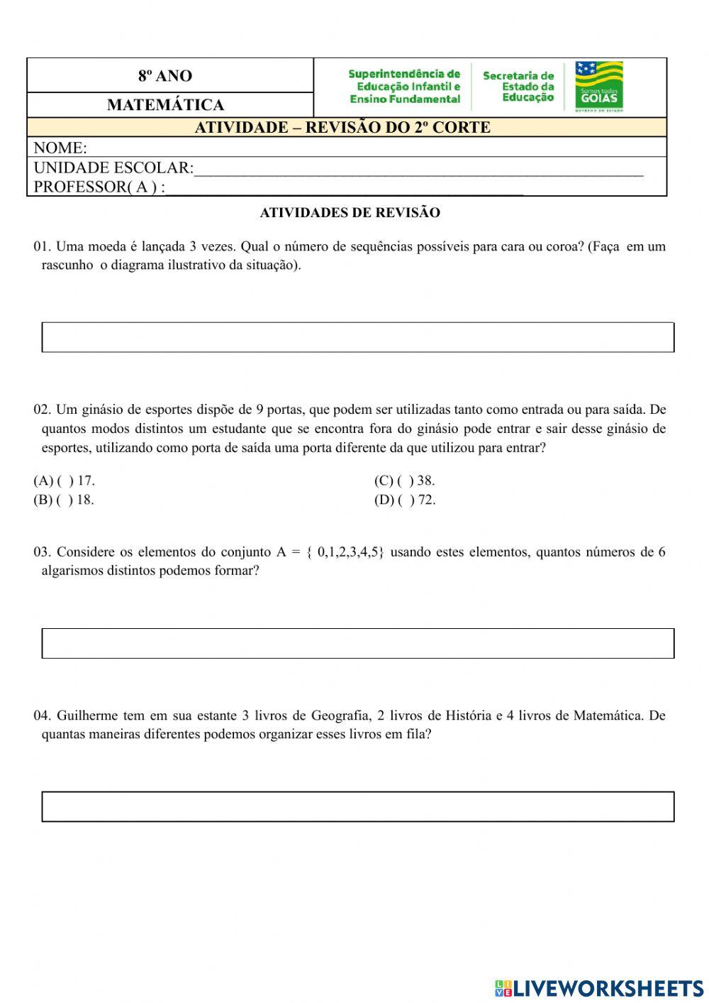 Matemática - Revisão 8º ano