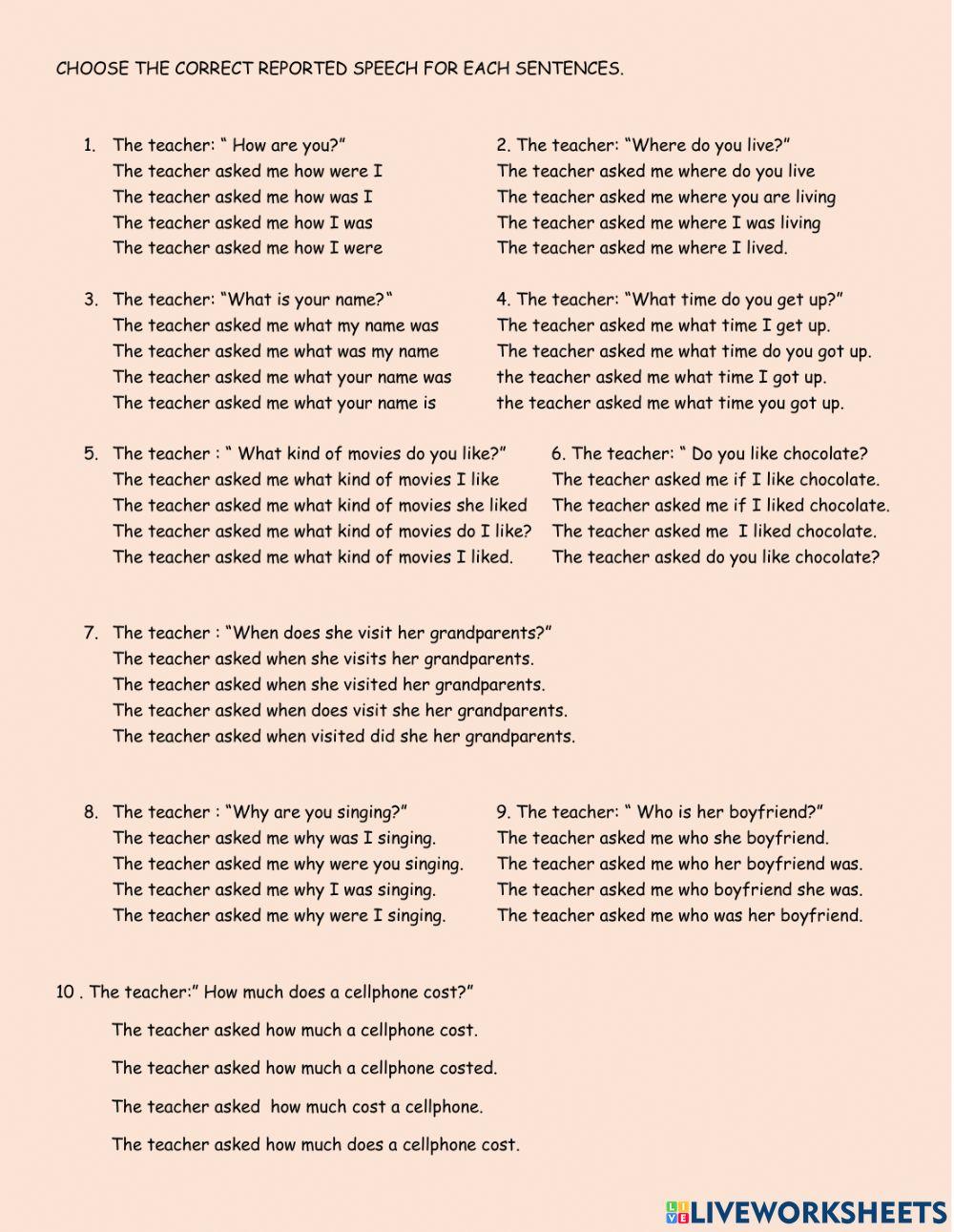Reported speech questions (simple present)