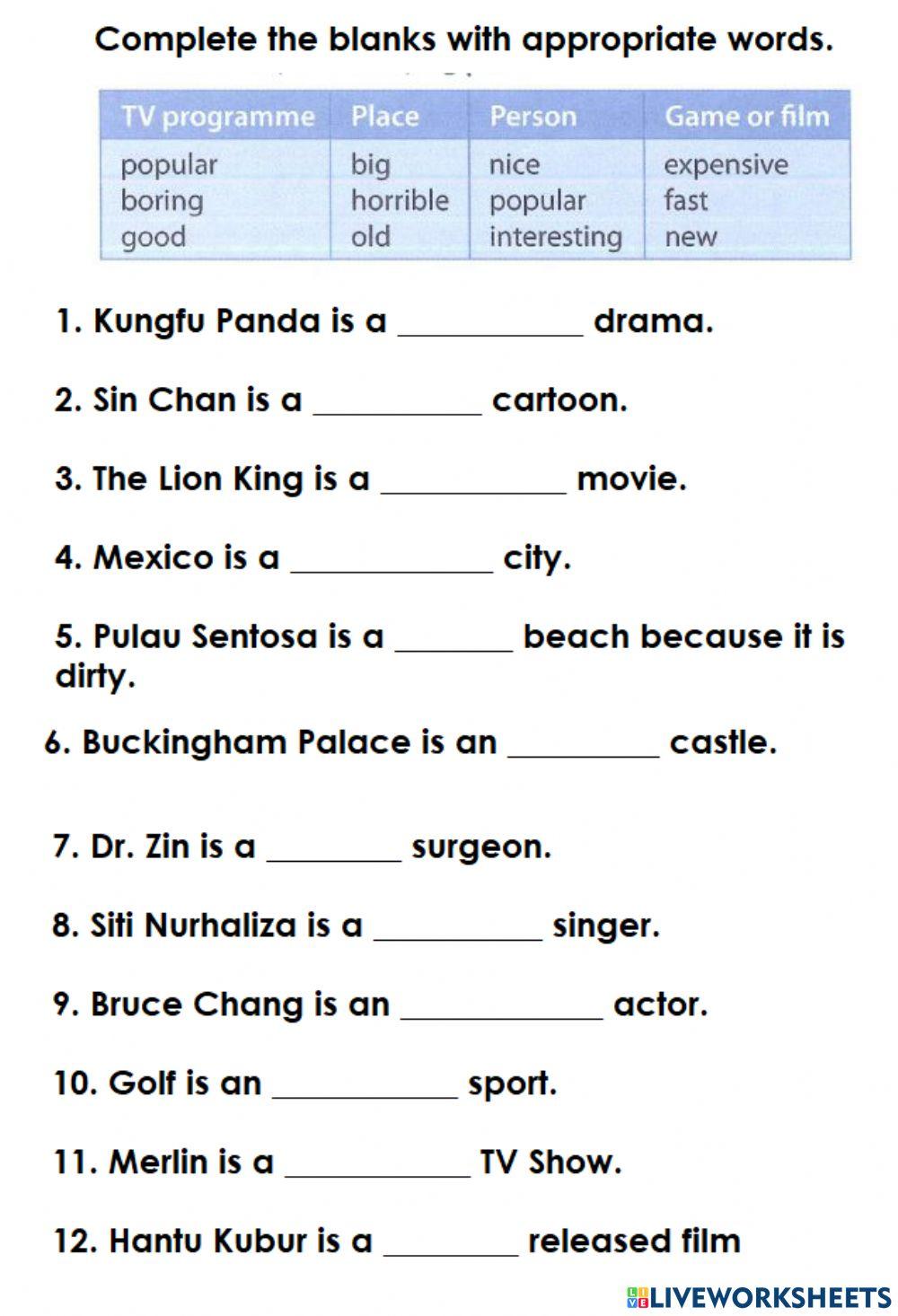 Year 5: starter unit (adjectives)