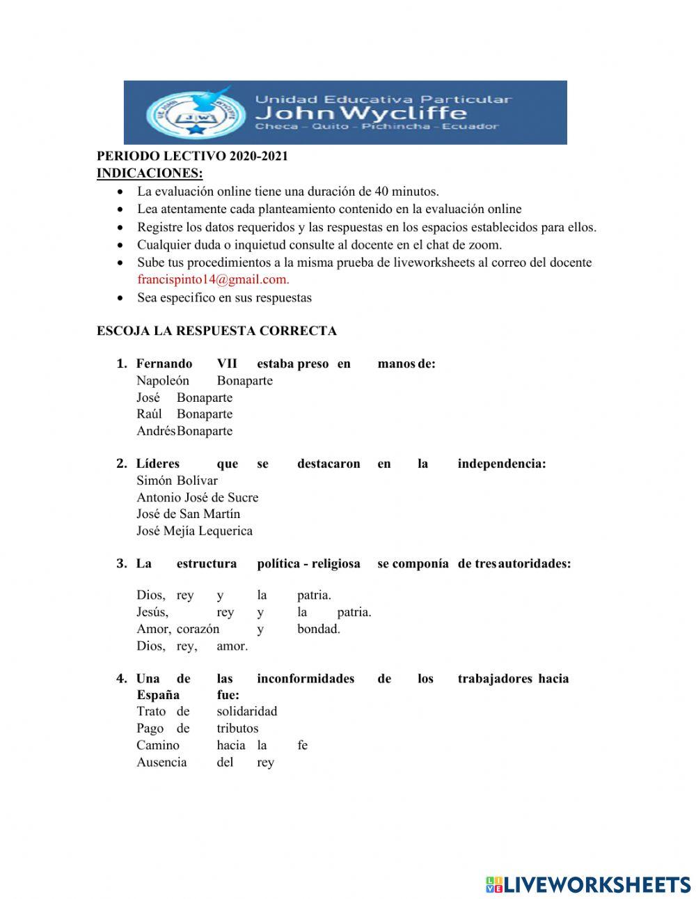 Evaluación 1ro-2do bachillerato