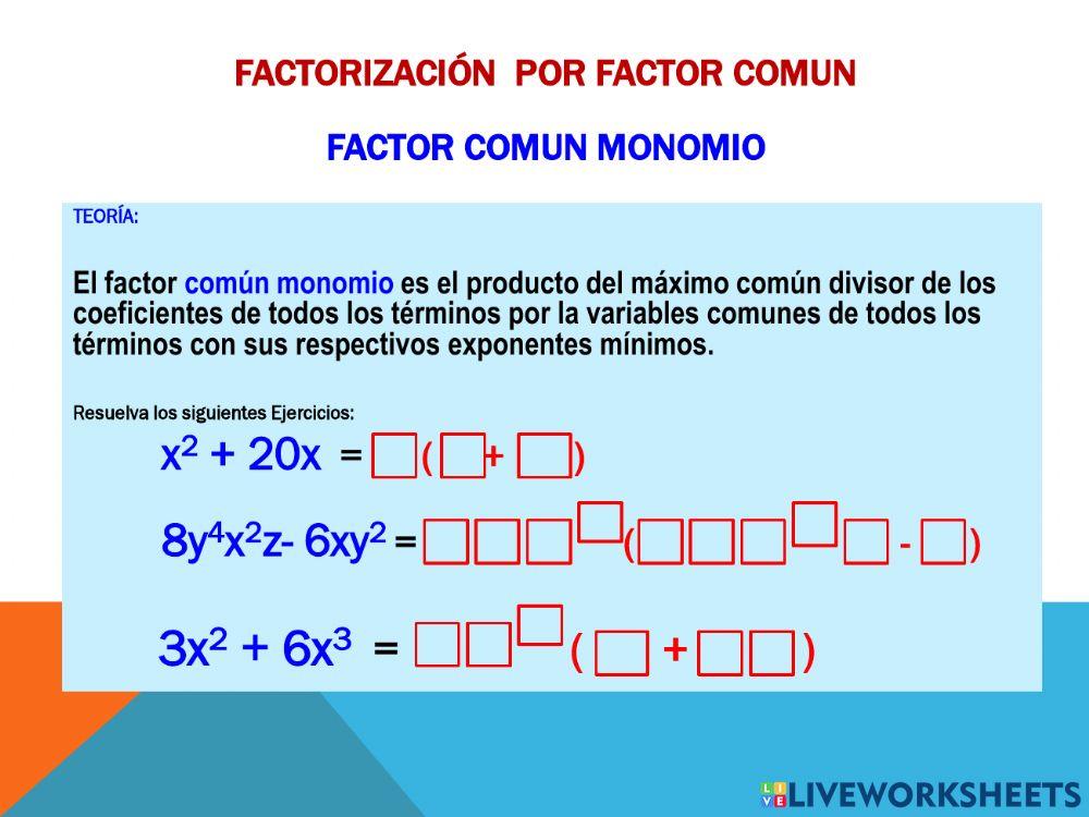 Ficha factor comun monomio