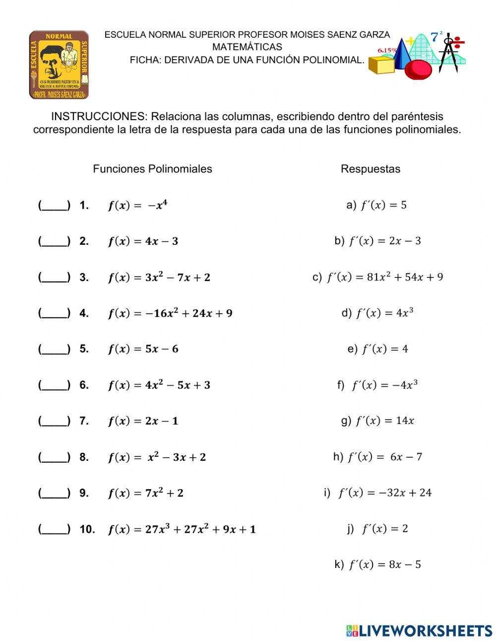 Derivada de una función polinomial