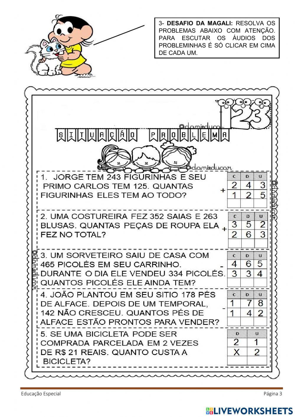 Sequência numérica, problemas e continhas.