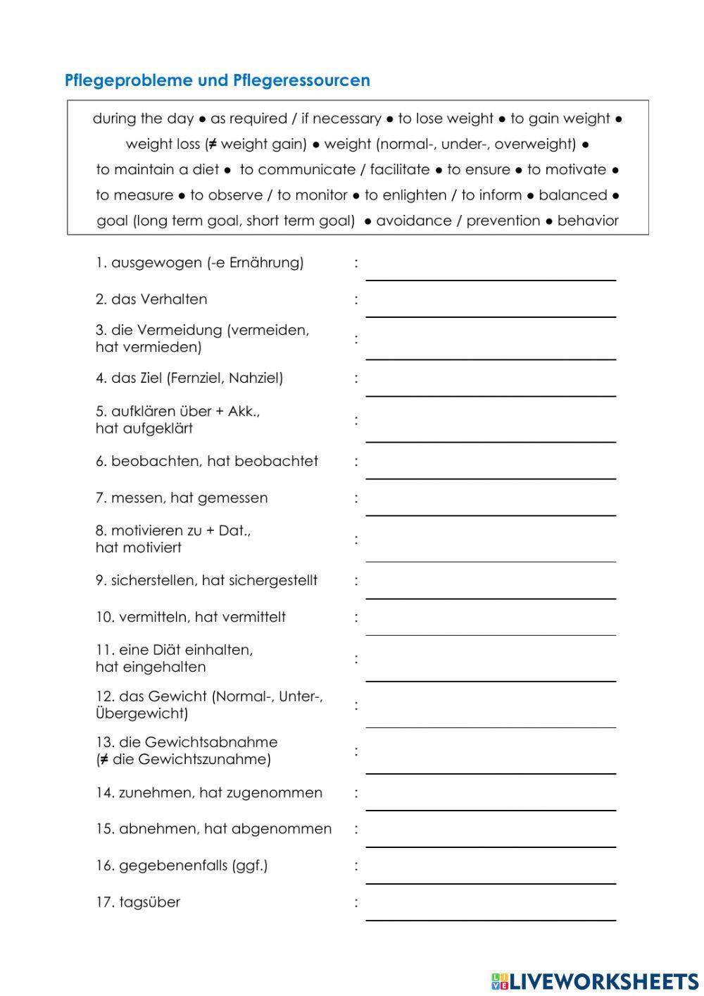 Pflege Wortschatz 07