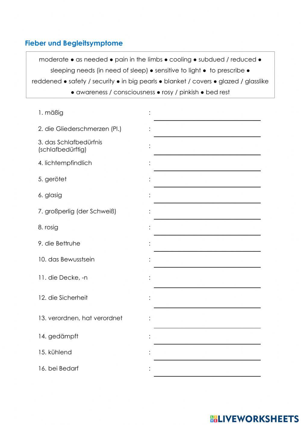 Pflege Wortschatz 09