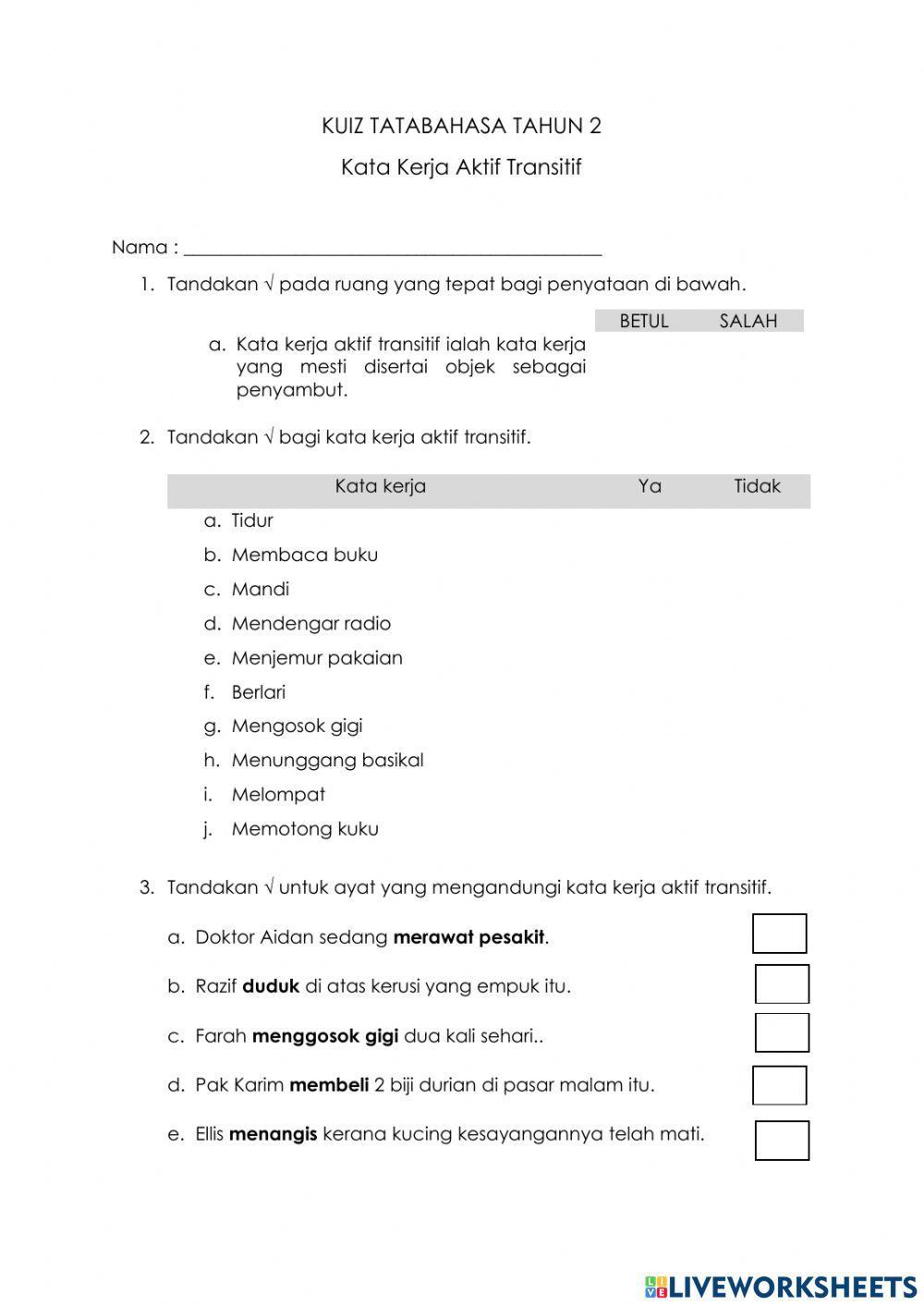 Kata kerja aktif transitif