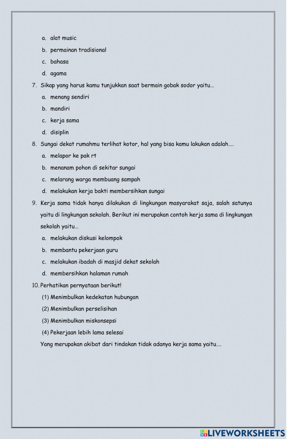 Evaluasi Kelas 4 Tema 1 Subtema 3 Pembelajaran 4