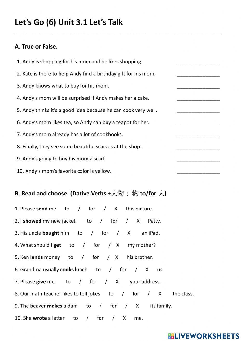 Let's Go 6 - Unit 3.1 Test