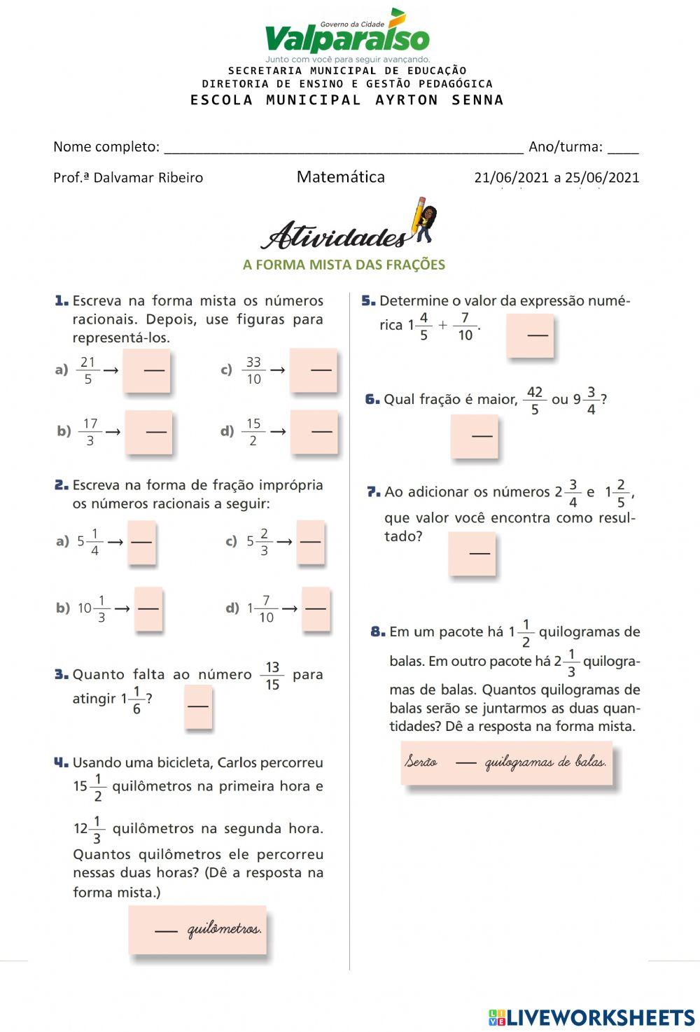 Forma mista da fração