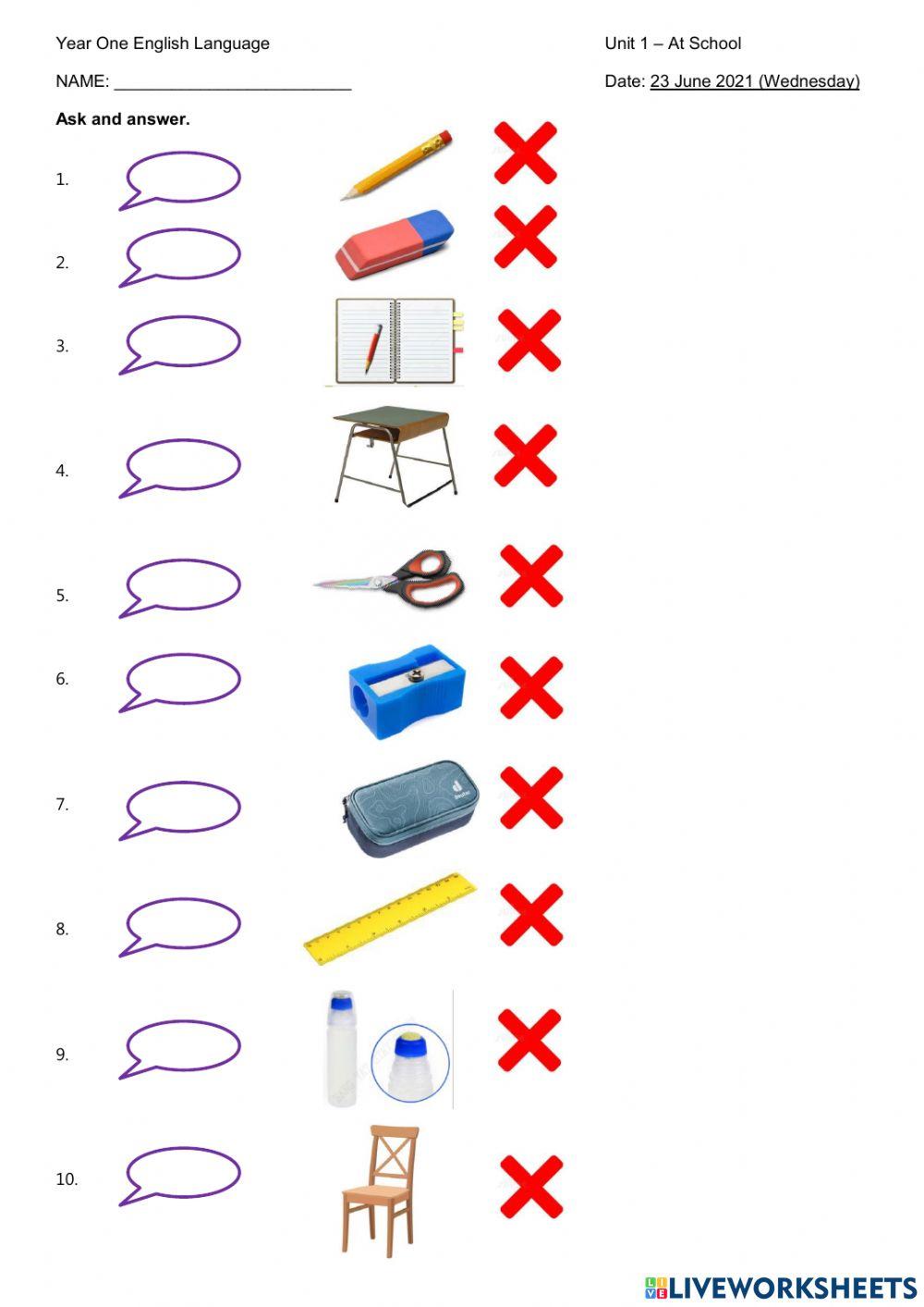 At School - Classroom objects