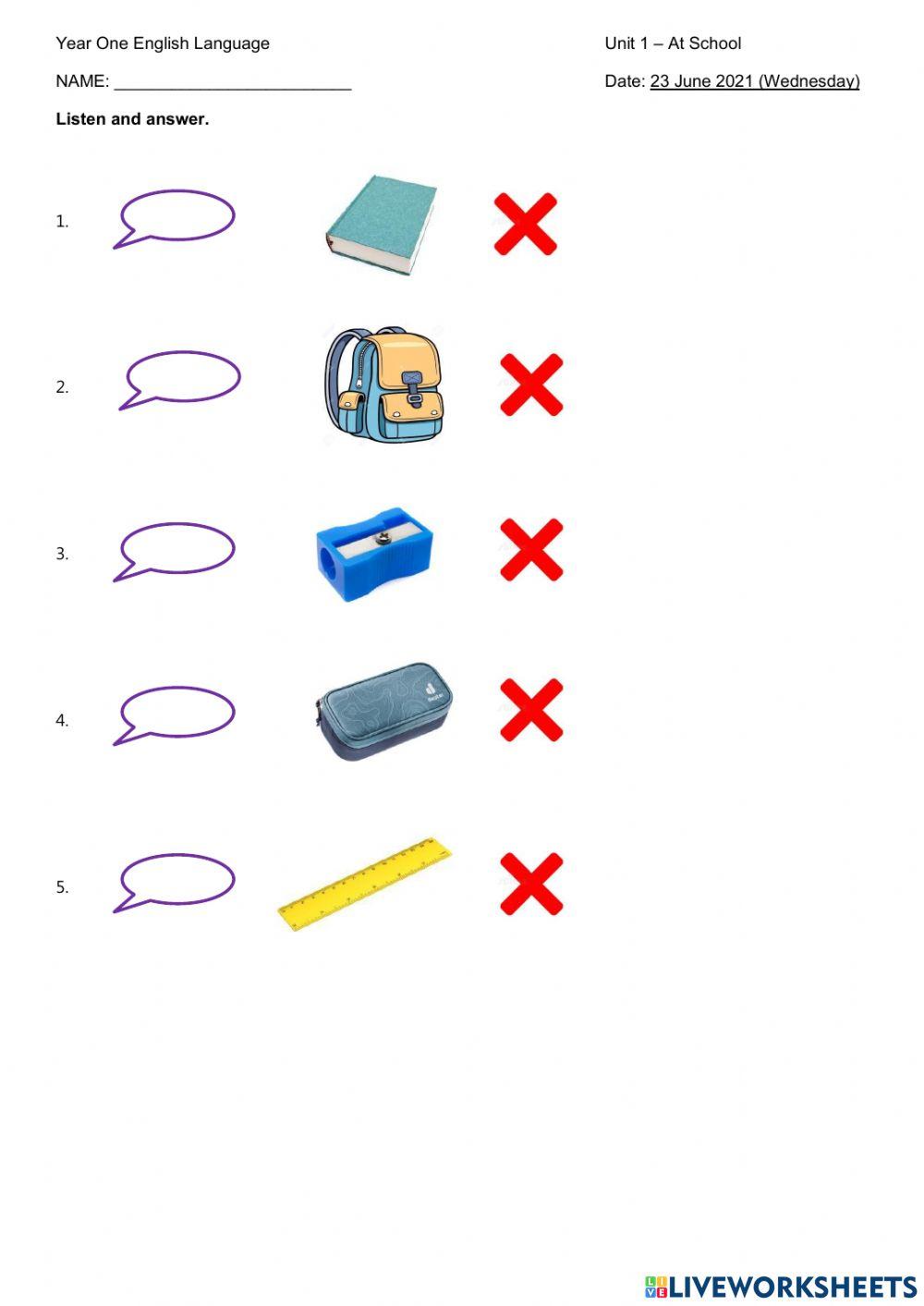 At School - Classroom objects