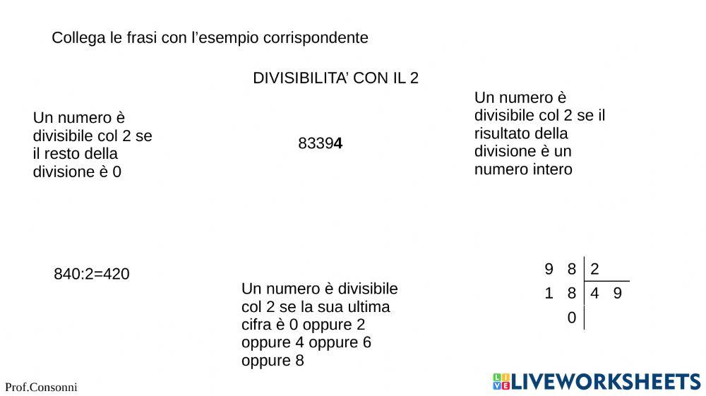 PREPARAZIONE per la verifica su DIVISIBILTà