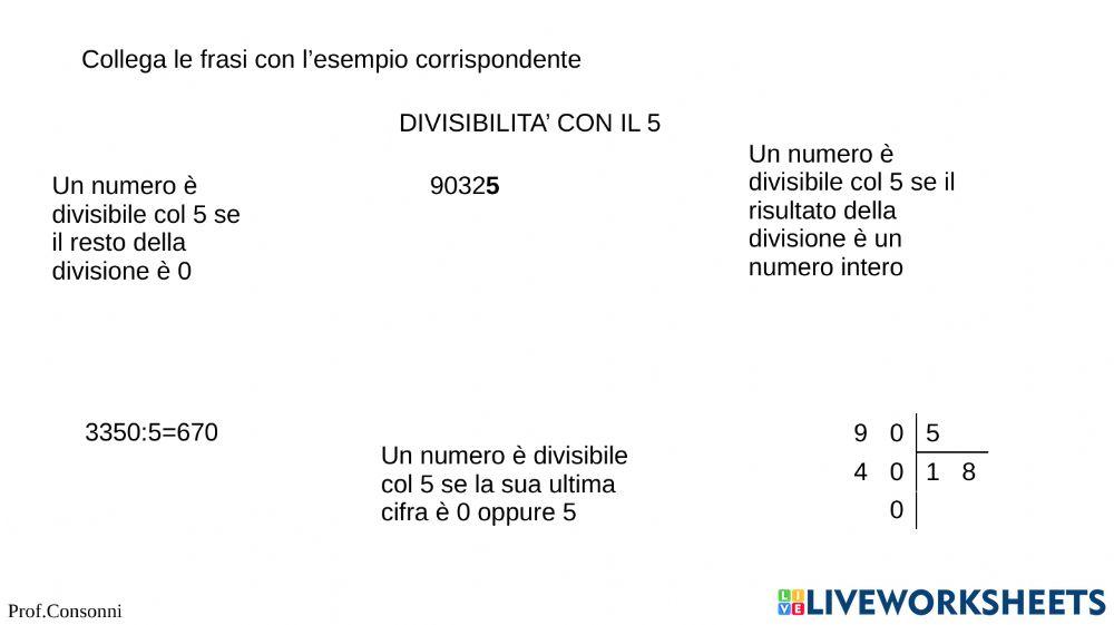 PREPARAZIONE per la verifica su DIVISIBILTà