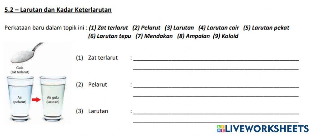 Sains Ting 2 Bab 5.2 Larutan dan Kadar Keterlarutan (A)