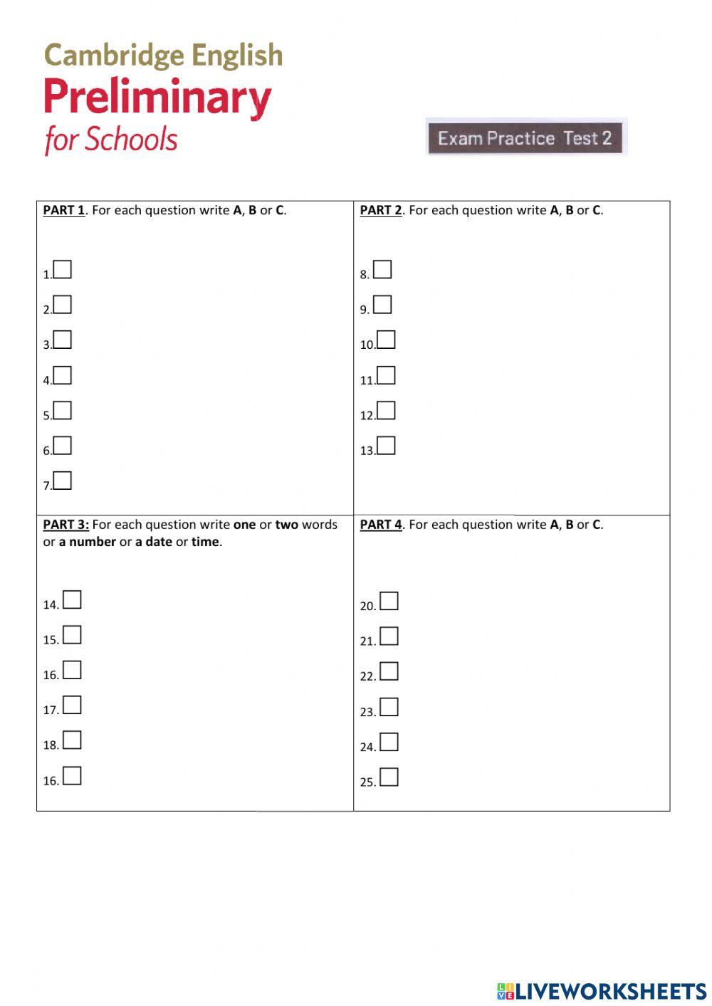 Pet for Schools TEST 2 Listening
