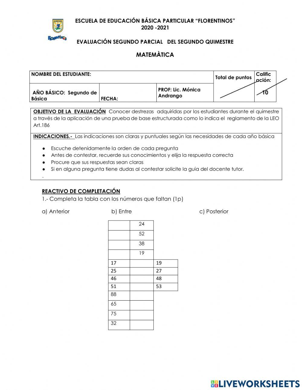 Evaluaciòn Matemàticas