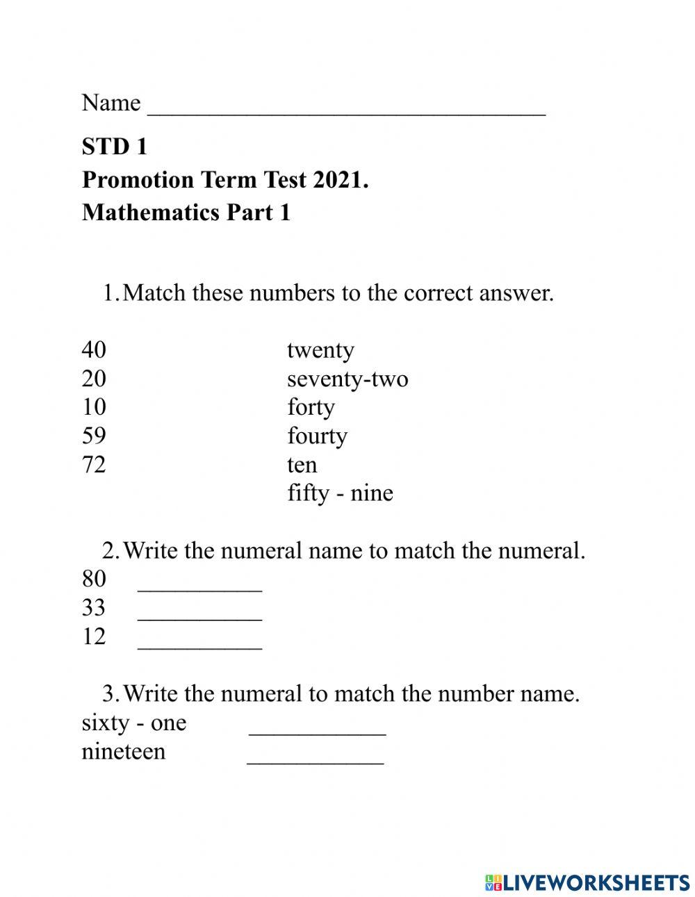 Mathematics online exercise for Grade 2 | Live Worksheets