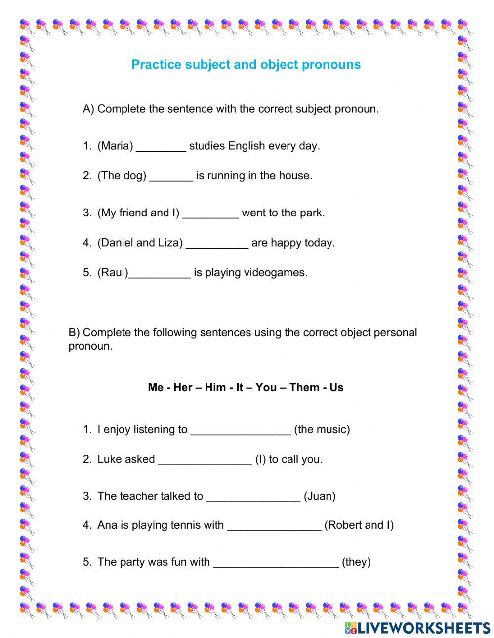 Subject and object pronouns