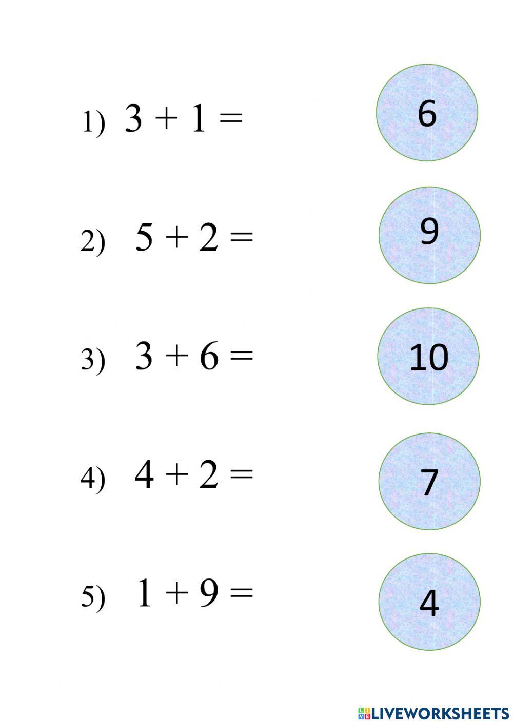 Addition 1 10 interactive worksheet live worksheets