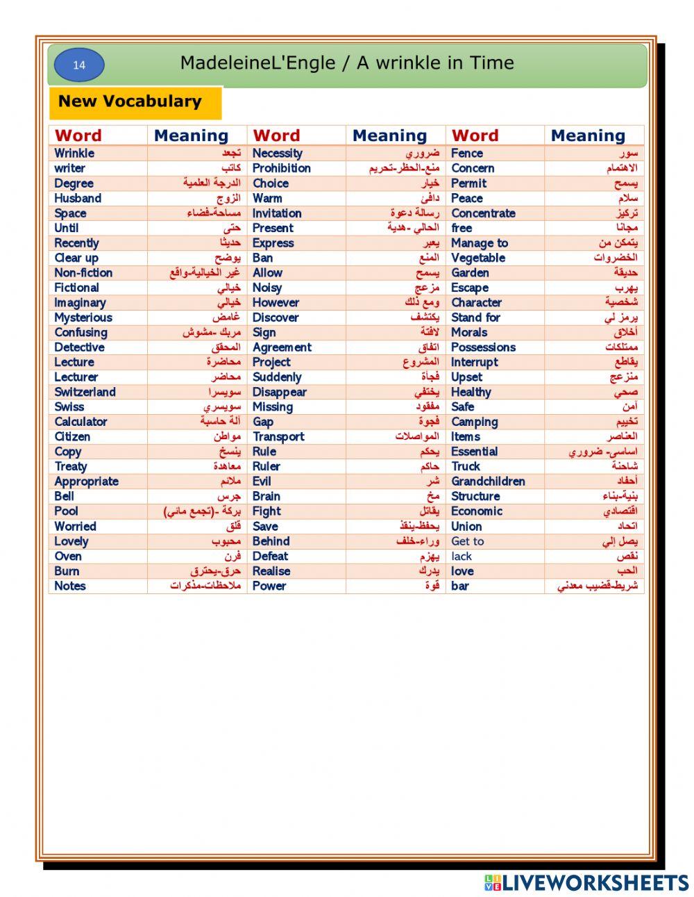 Unit 14 A wrinkle in Time (Vocab)