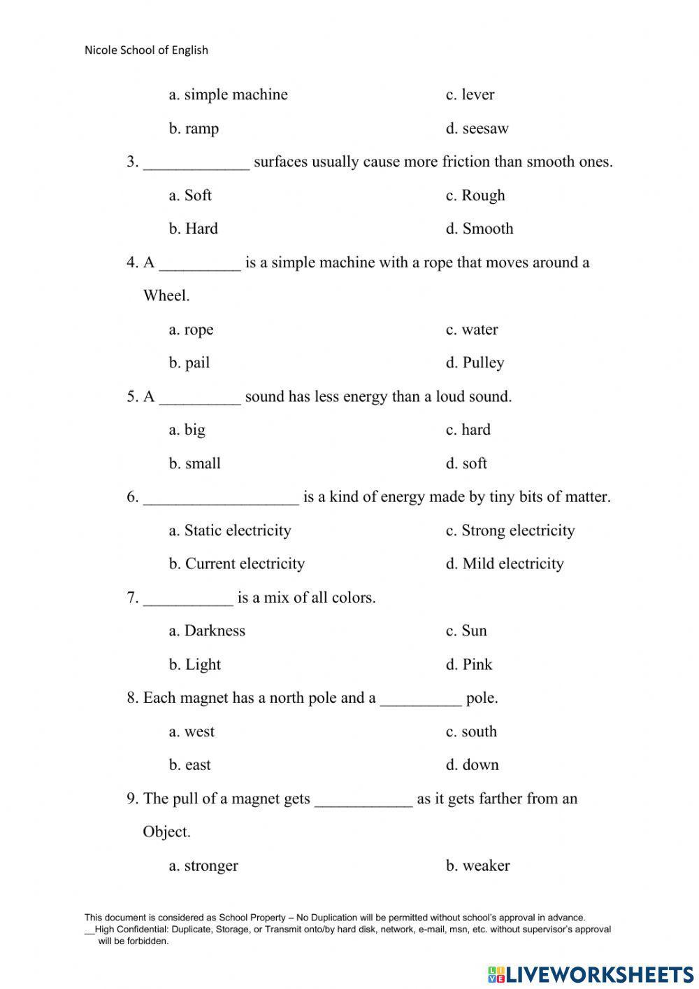 Final Evaluation Science sheet
