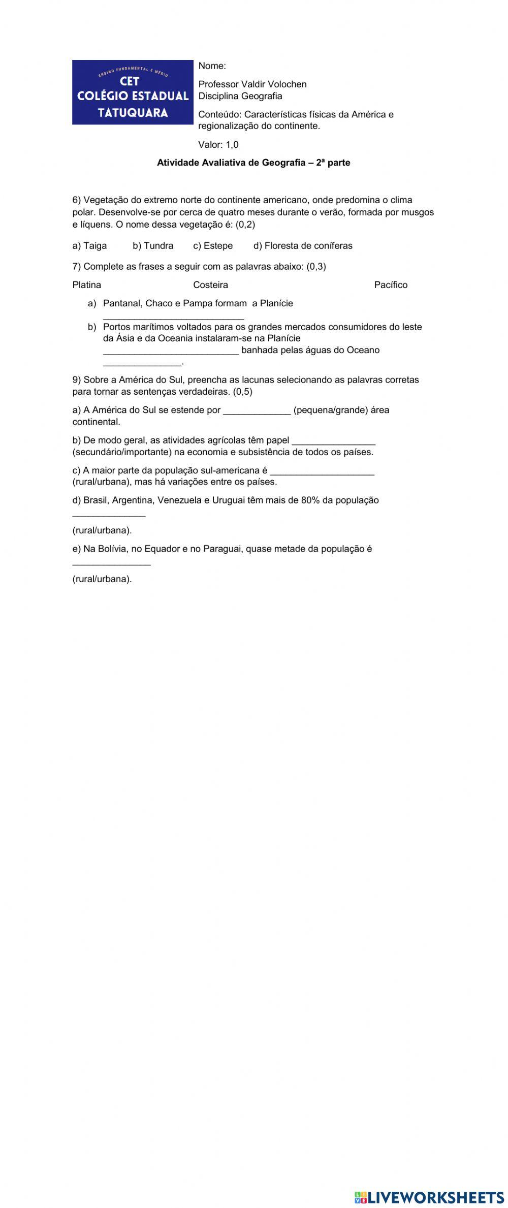 Características da América