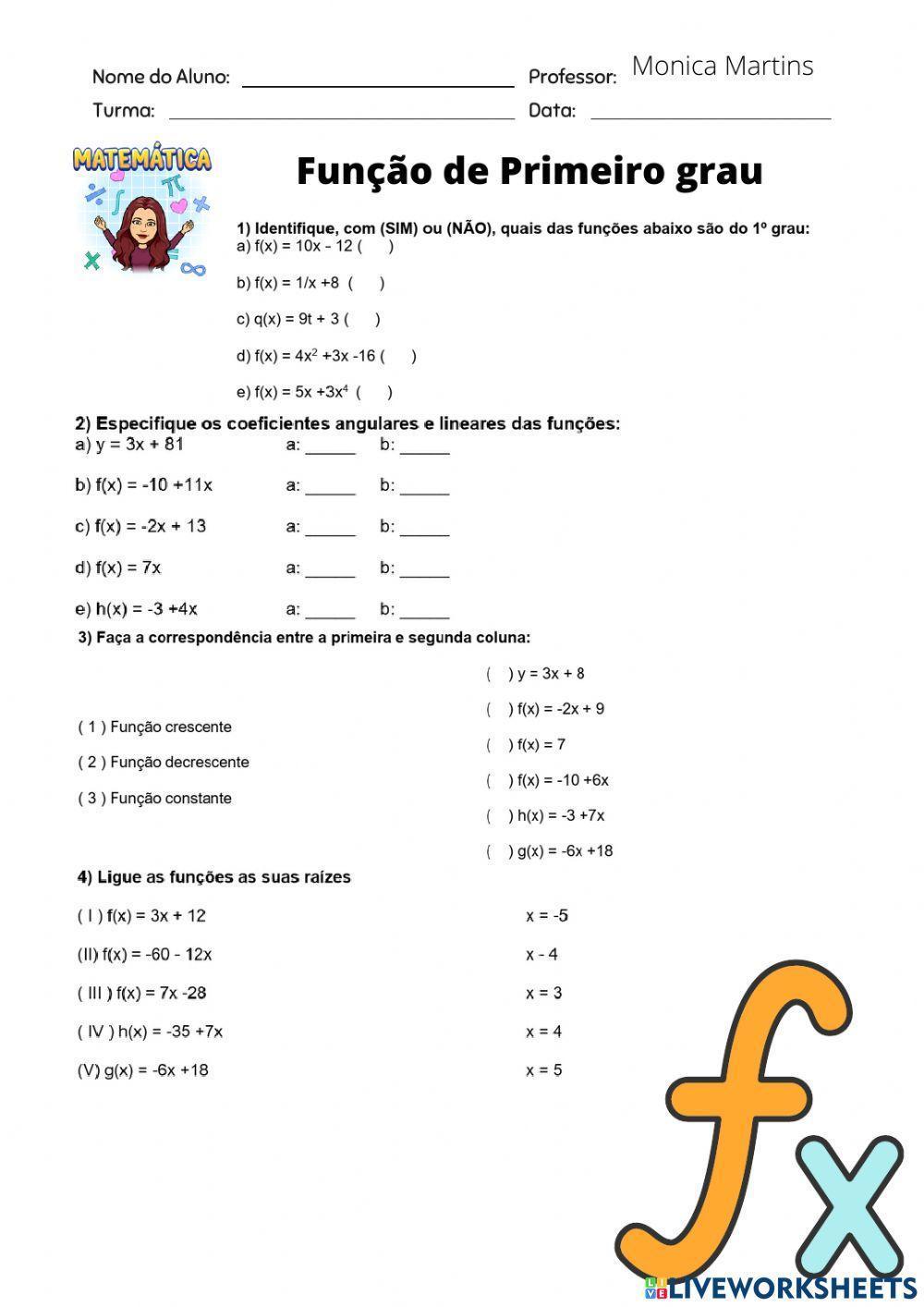 Função de primeiro grau.