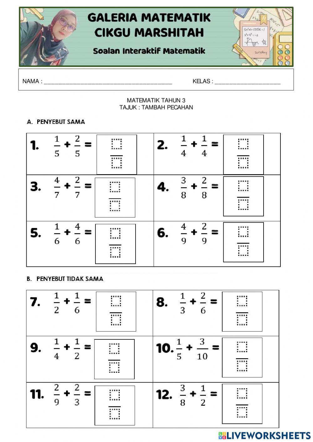 MATEMATIK TAHUN 3 - TAMBAH PECAHAN