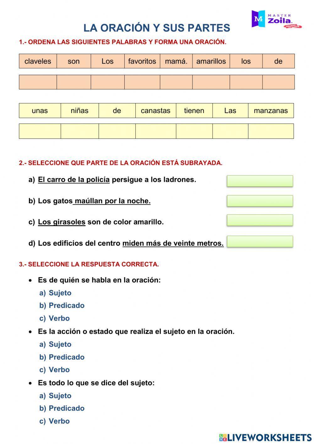 La oración y sus partes La oración y sus partes