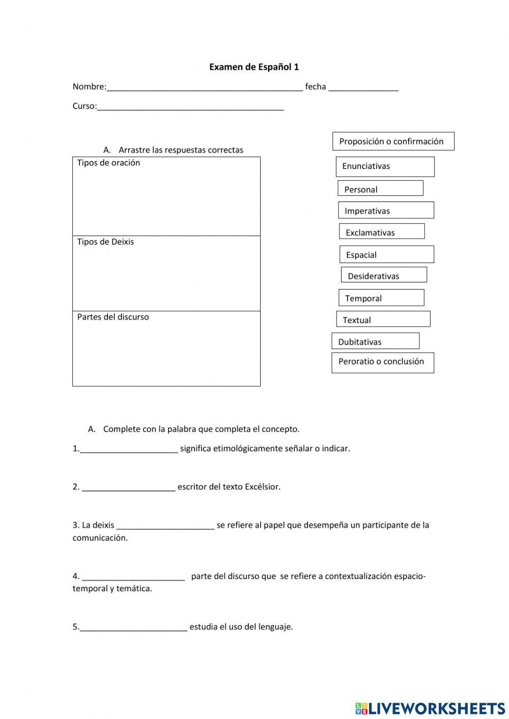 Examen de Español 1