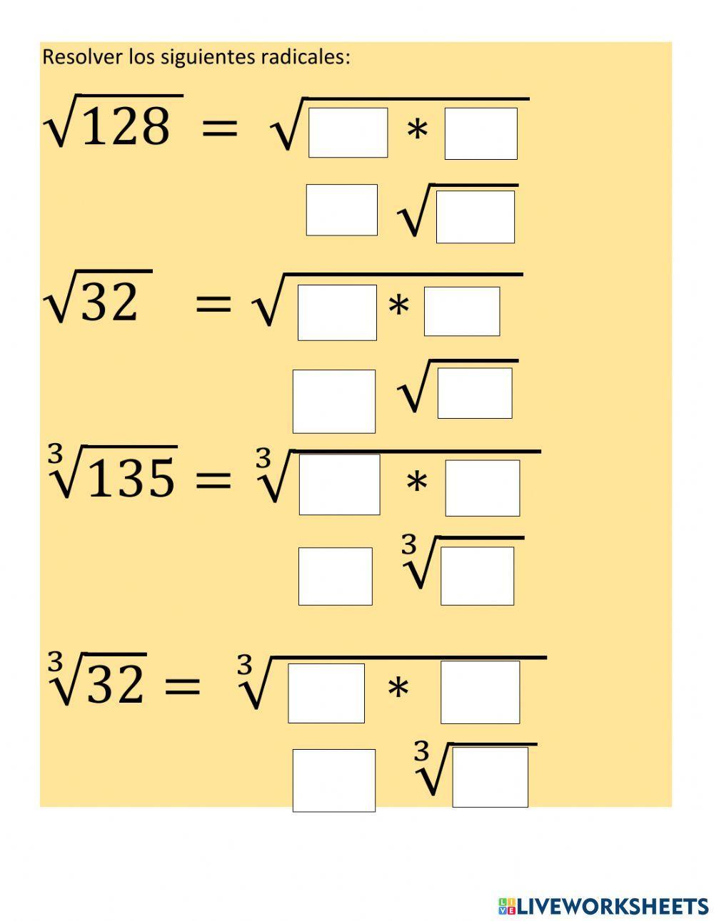 Simplificación de radicales exercise