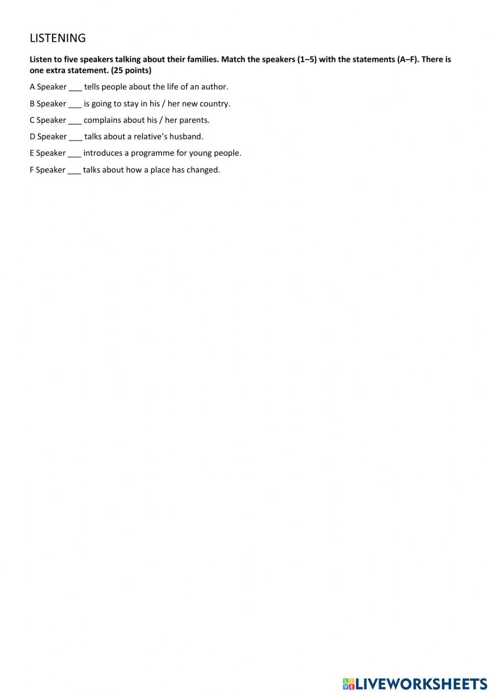 English Test - Unit 1 (A)