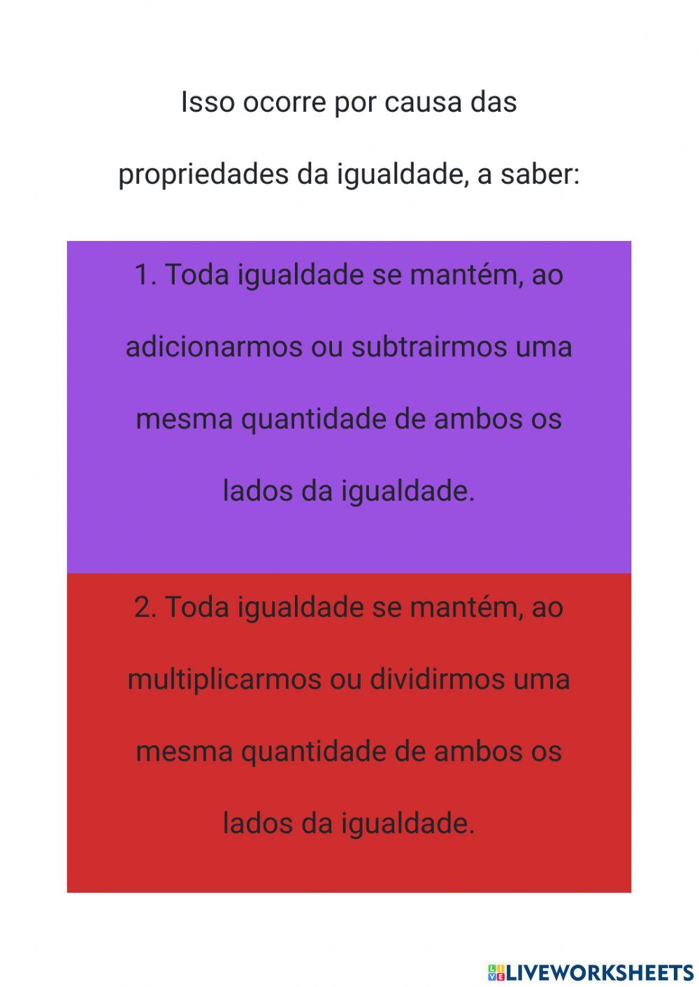 Operações inversas a partir de igualdades