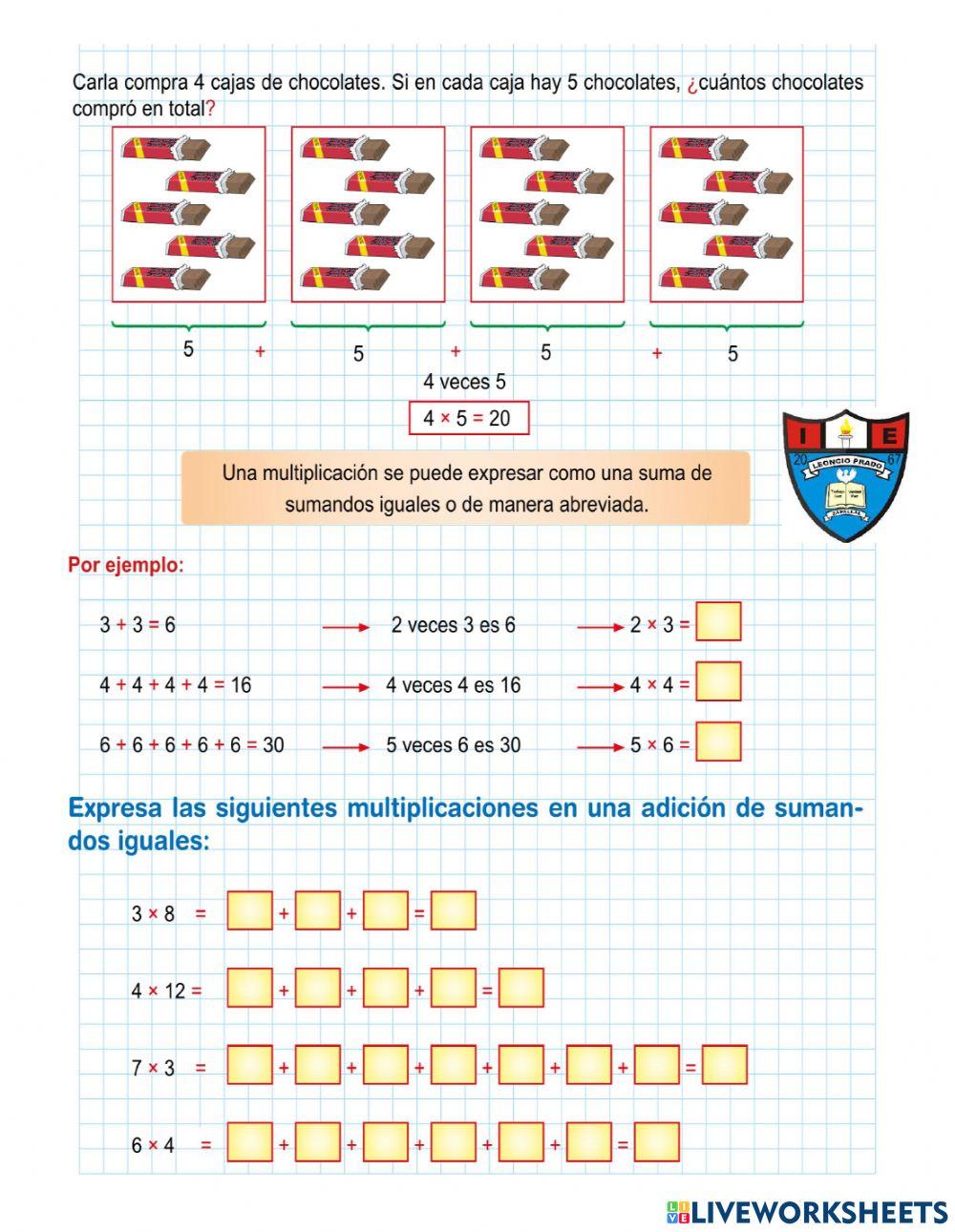 La multiplicación: Elementos, tablas del 2 al 9