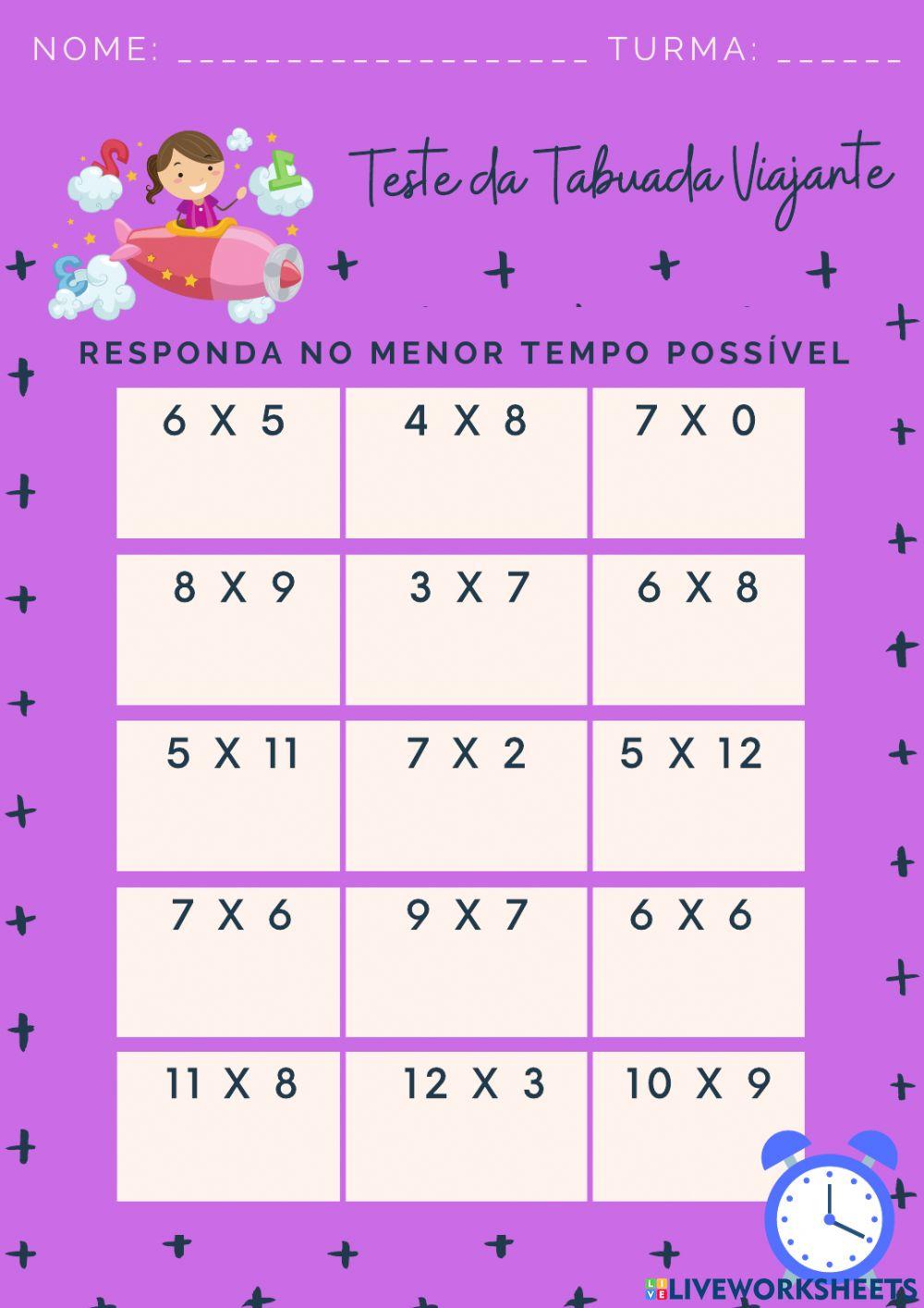 Teste final da tabuada viajante Teste final da tabuada viajante