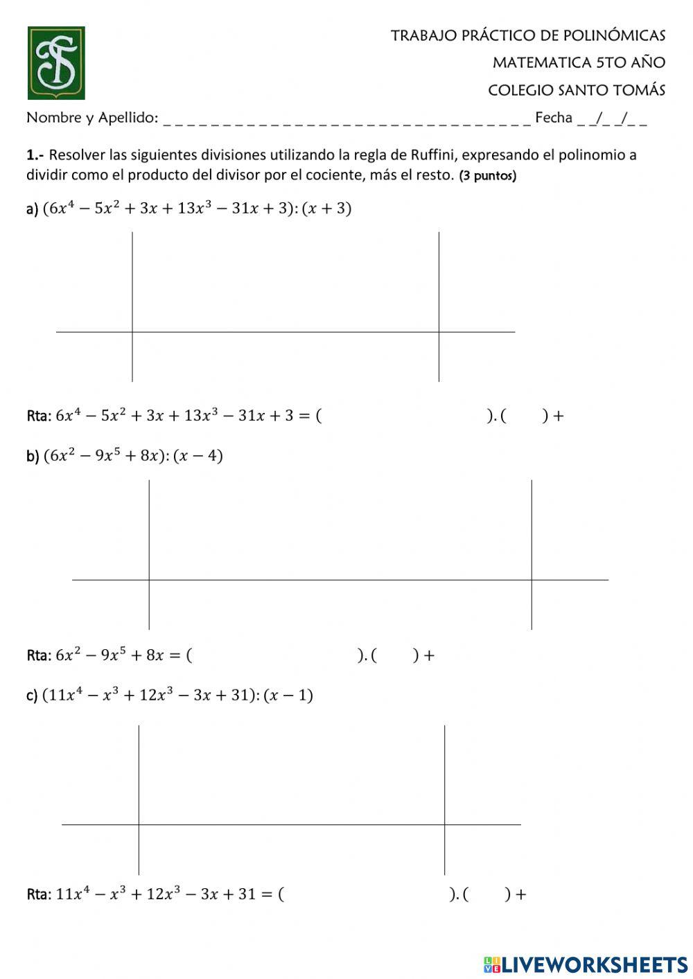 Trabajo Práctico de Funciones Polinómicas