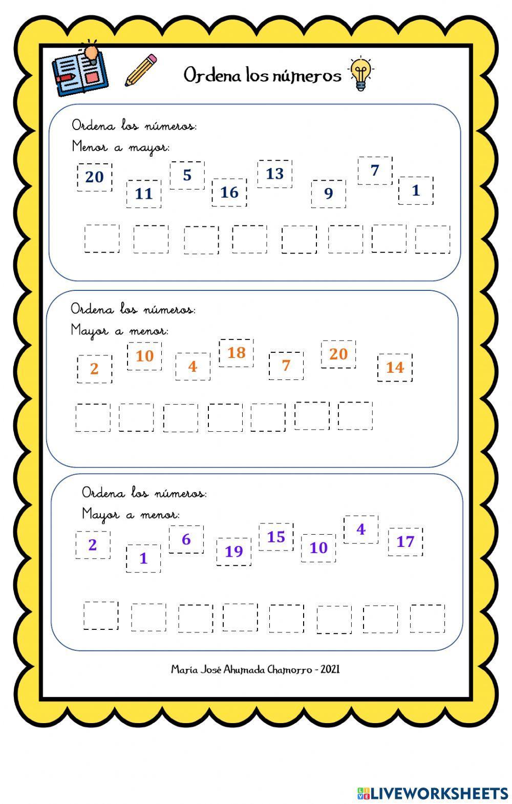 1. Ordenar números hasta el 20