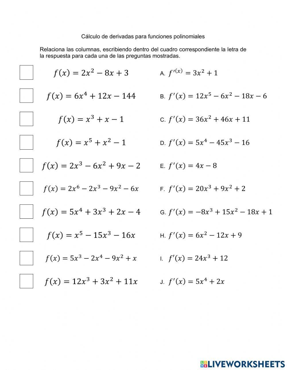 Derivadas de funciones polinomiales