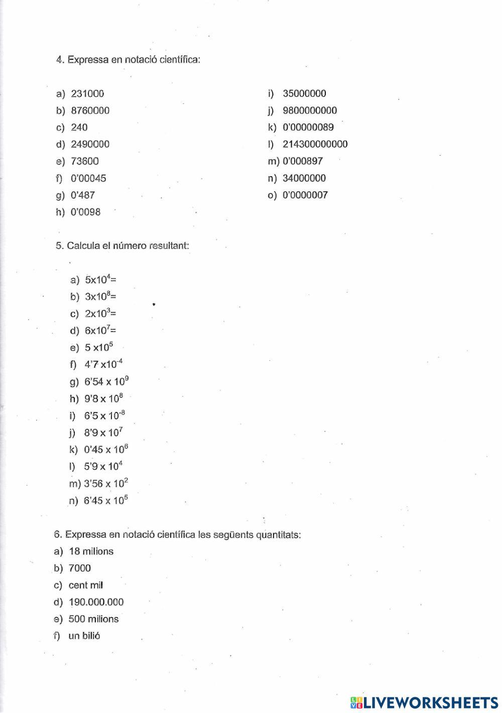 Exercicis bàsic notació científica