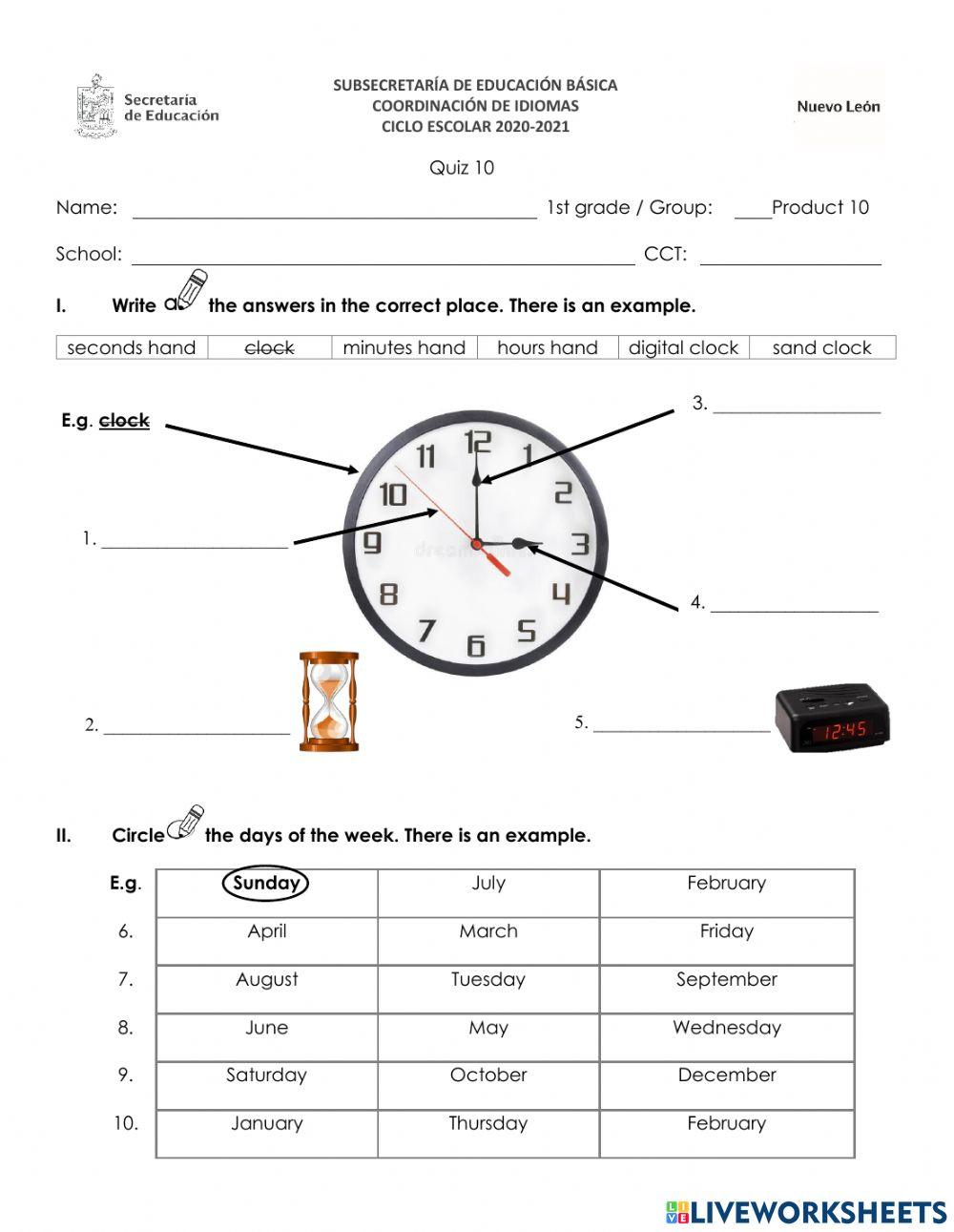 Quizz 1st grade product 10