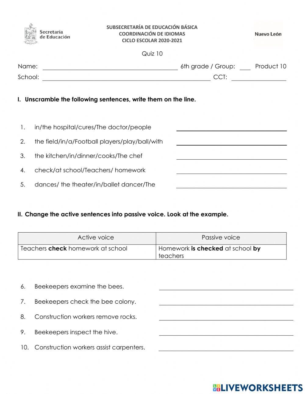 Quizz 6th grade product 10
